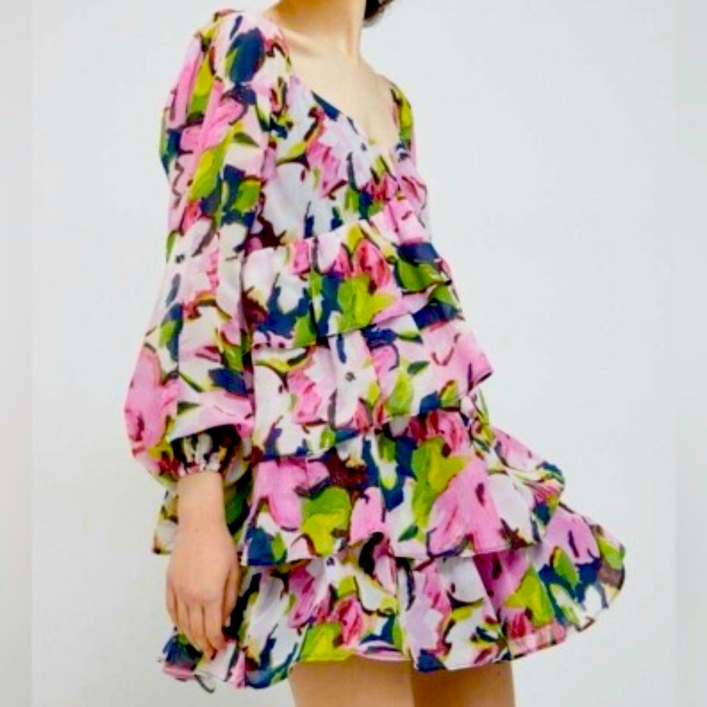 Abercrombie & Fitch Tiered Chiffon Babydoll Dress Women’s Size XS Petite Floral